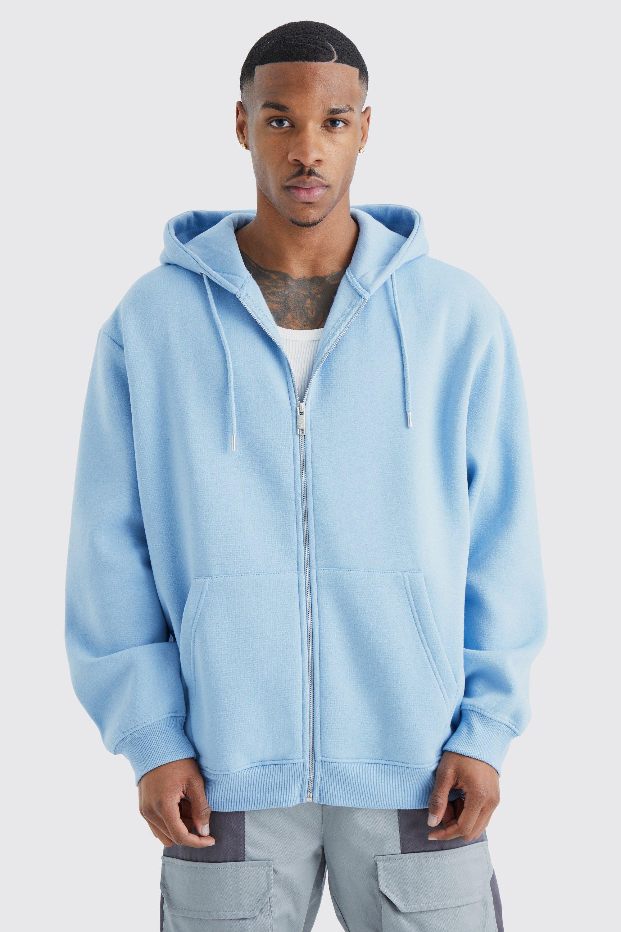 Mens Blue Oversized Zip Through Hoodie, Blue